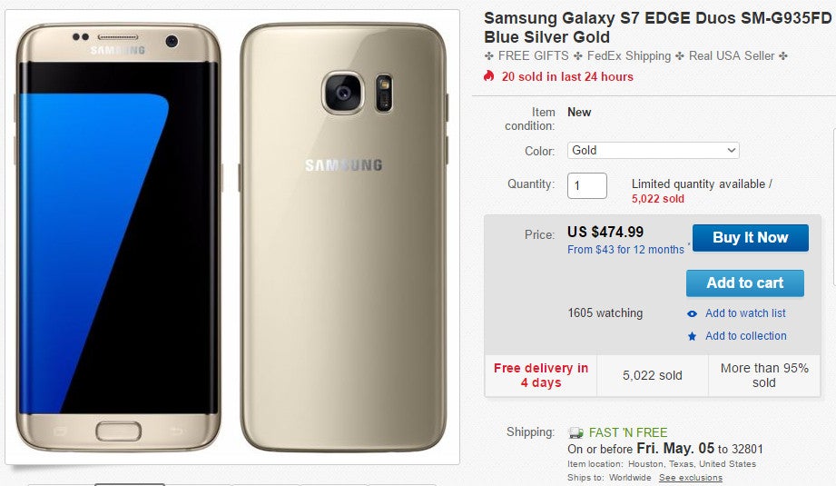 Deal: Unlocked Samsung Galaxy S7 edge on sale for just $475 on eBay