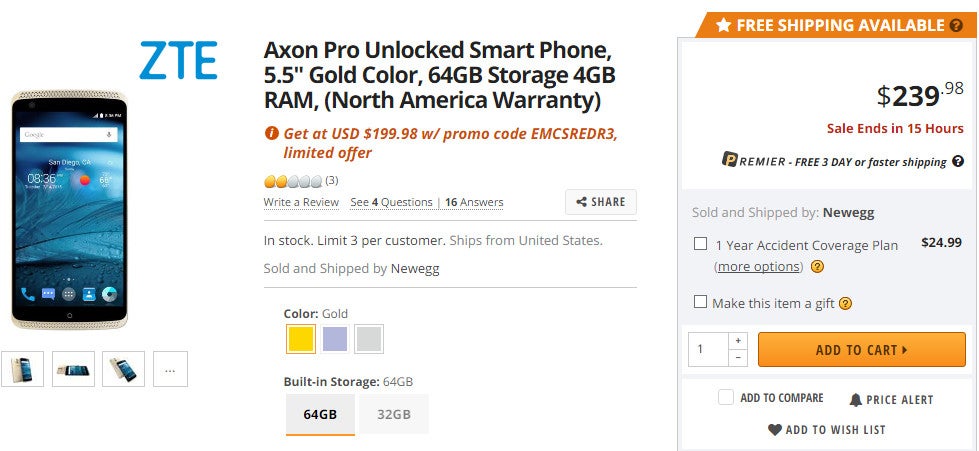 Deal: ZTE Axon Pro 64GB with Snapdragon 810 CPU on sale at Newegg for just $200