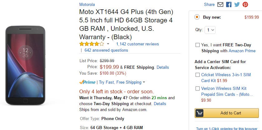 Deal: The 64GB Moto G4 Plus is just $200 (25% off) at Amazon and B&H
