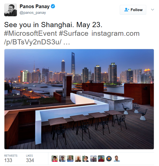 Surface chief Panos Panay disseminates word of the May 23rd event related to the Surface line - Microsoft to hold May 23rd event regarding Surface line; is the Surface Pro 5 to be unveiled?