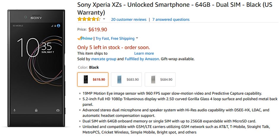 Deal: Sony Xperia XZs is already $79 cheaper at Amazon