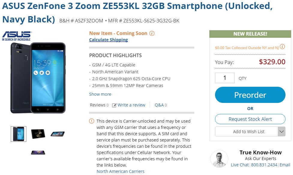 Asus ZenFone 3 Zoom goes on pre-order in the US, costs less than expected