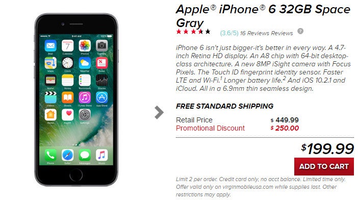 Deal: 32GB Space Gray iPhone 6 is just $200 without contract at Virgin Mobile