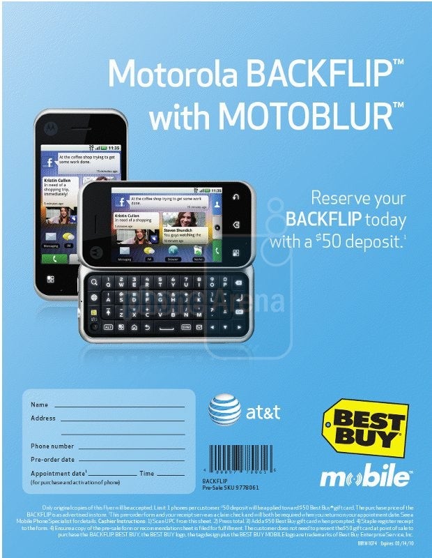 Best Buy now offering $50 deposit for the Motorola BACKFLIP pre-order