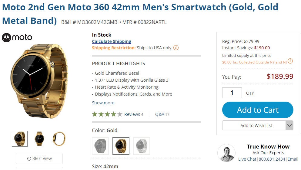 Deal: Moto 360 2nd Gen goes on sale at B&amp;H for just $189.99
