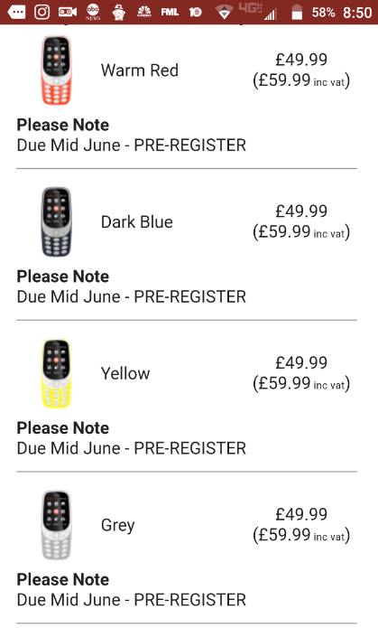 Nokia 3310 feature phone is no longer available for pre-order at Clove - Nokia 3310 pre-orders canceled by Clove UK?