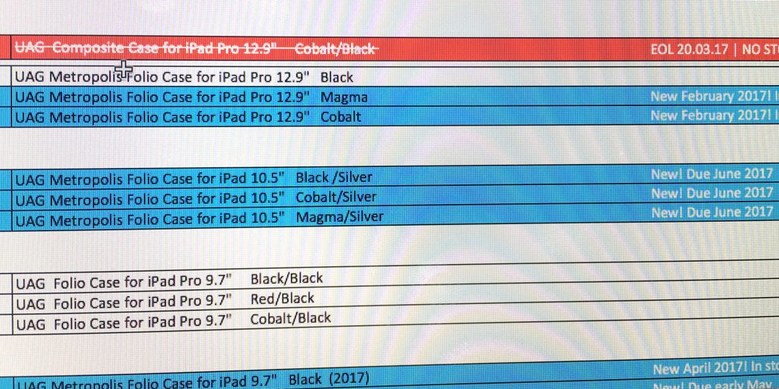 Screenshot shows inventory of Apple iPad Pro 10.5 cases coming to an Apple reseller next month - Leaked computer screenshot points to June launch for 10.5-inch Apple iPad Pro