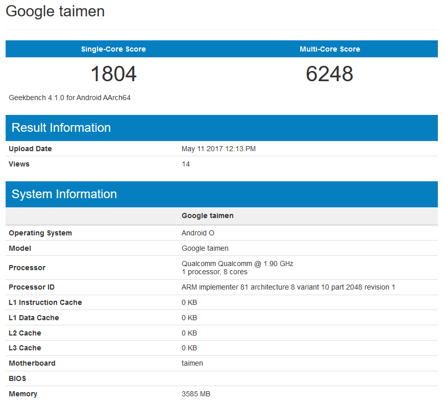 Third, mystery Pixel 2 model appears on Geekbench - Mystery Google Pixel 2 "Taimen" model appears on Geekbench running Android O