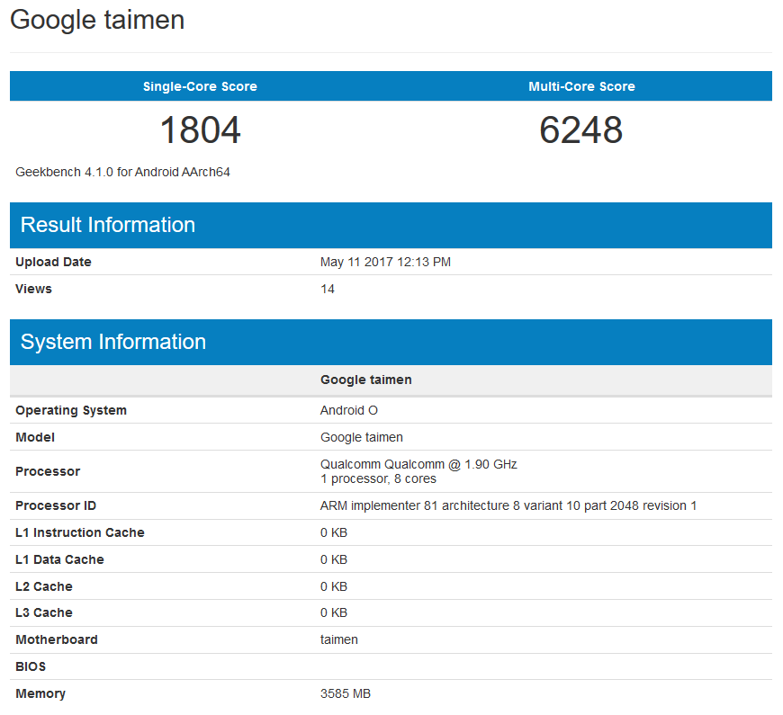 Third, mystery Pixel 2 model appears on Geekbench - Mystery Google Pixel 2 &quot;Taimen&quot; model appears on Geekbench running Android O