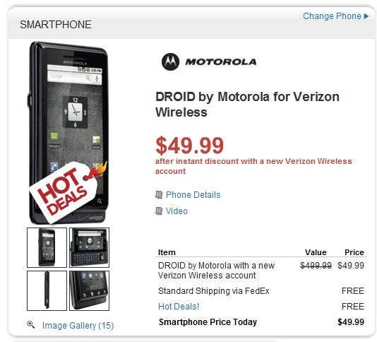Dell&#039;s special offer places the Motorola DROID at $49.99