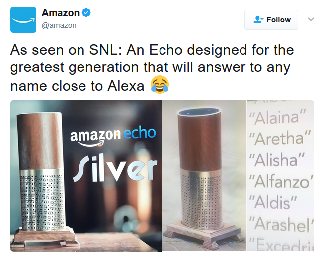 Amazon responds to SNL's mock Amazon Echo ad - Check out SNL's hilarious ad for the Amazon Echo "Silver"; it's the smart speaker for the elderly
