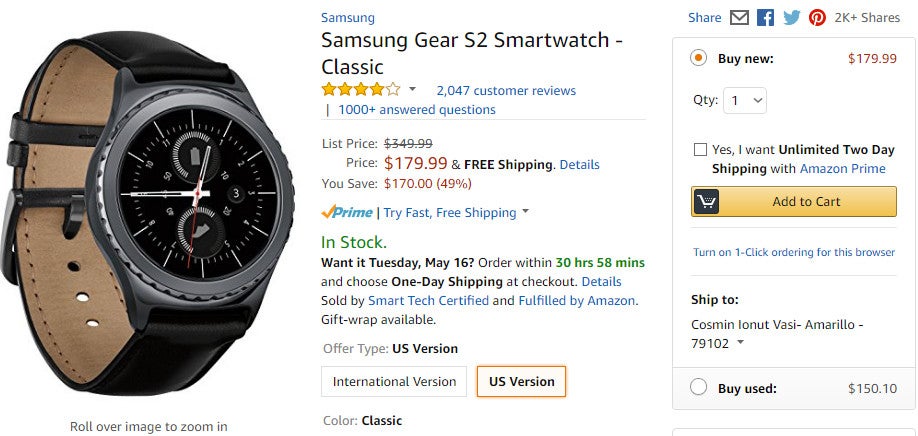 Deal: Samsung Gear S2 is nearly 50% off on Amazon, biggest discount to date