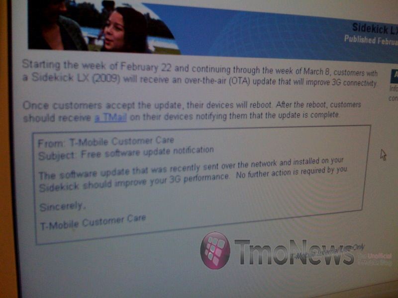 T-Mobile Sidekick LX 2009 owners expected to see OTA update