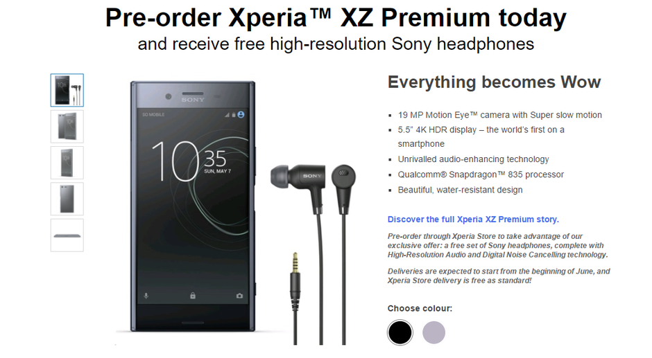 Xperia XZ Premium pre-orders now taken by Sony in Europe, high-end headphones offered as gift to early adopters