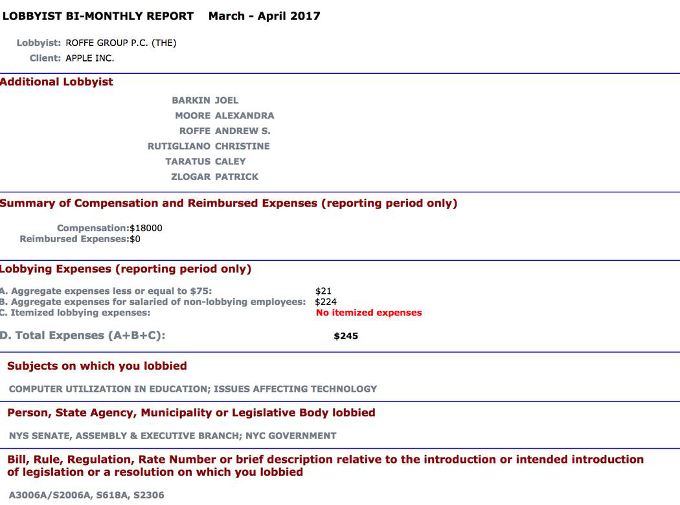 The Compensation section shows how much Apple pays to lobbying firm Roffe Group - Apple is lobbying to kill bill that would make it easier for normal people to repair iPhones