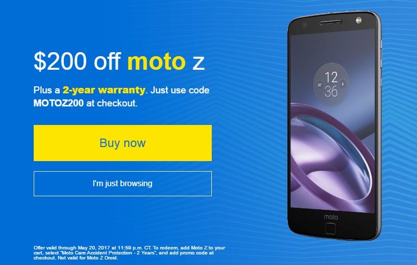 Deal: Get an unlocked Moto Z with Moto Care Protection for $499 (limited time offer)