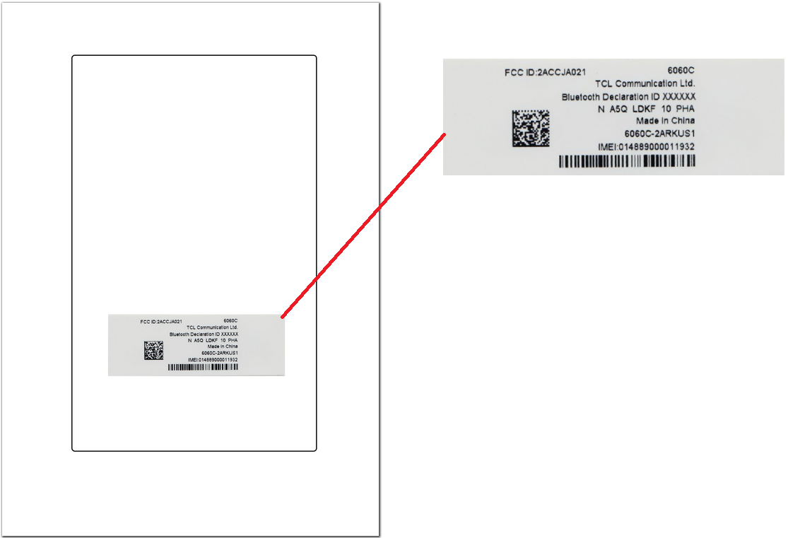 Placement of FCC sticker in the Cricket version of the Alcatel Idol 5 - Alcatel Idol 5 for Cricket (6060C) receives FCC certification