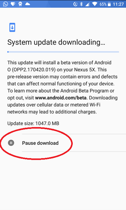 Feature found on developer preview of Android O allows you to pause a system update - Android O will allow users to pause a system update and return to it later