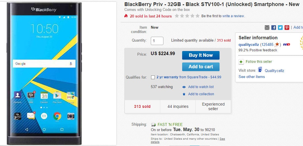 Deal: BlackBerry Priv on sale for just $224.99 (20% off) on eBay