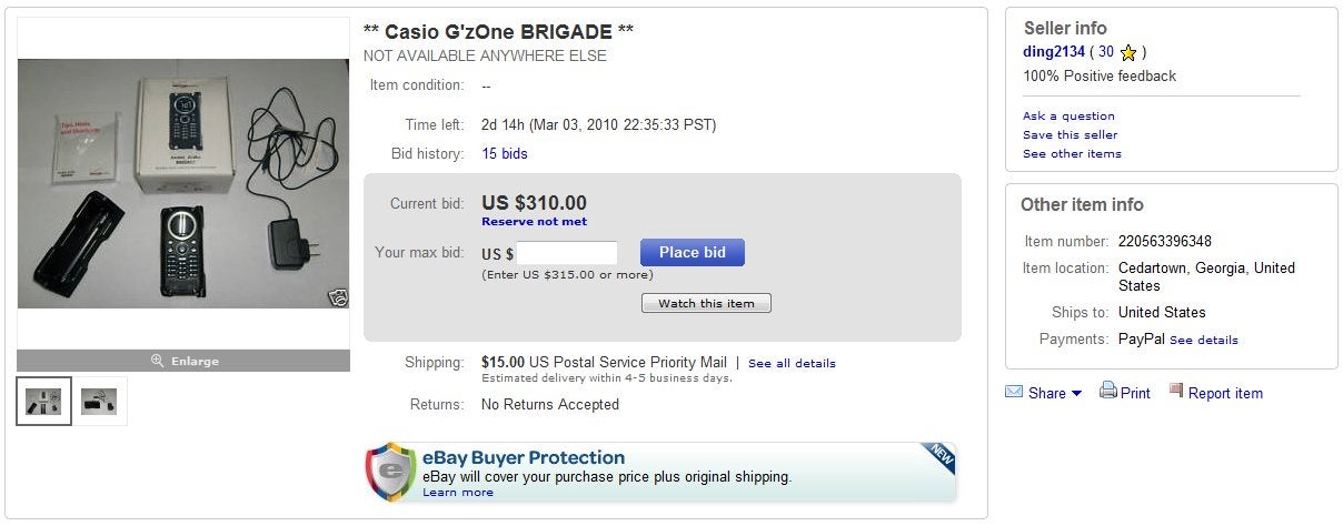 Not yet released Casio G&#039;zOne BRIGADE now selling on eBay
