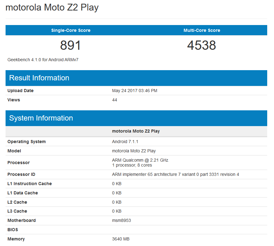 The Moto Z2 Play appears on the Geekbench benchmark site - Moto Z2 Play appears on Geekbench showing improvement in user experience