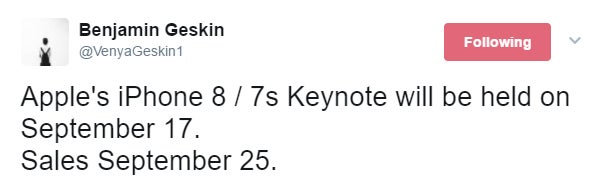 iPhone 8 keynote and release date popped up in a rumor