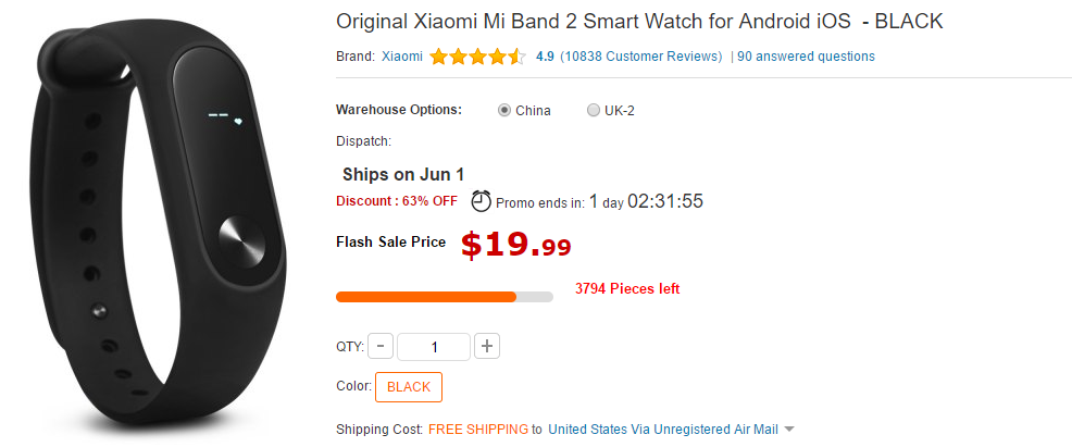 The Xiaomi Mi Band 2 is discounted by 63% for a limited time only - Deal: Save $10 or 63% on the Xiaomi Mi Band 2; $19.99 price ends soon