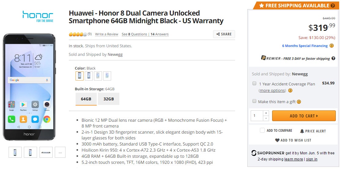 Deal: Honor 8 64 GB discounted to $320 again
