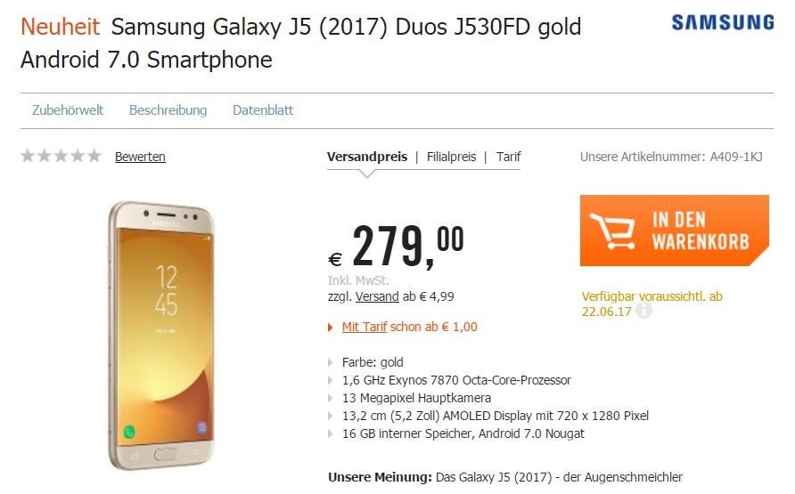 Samsung Galaxy J5 (2017) is coming to Europe on June 22?