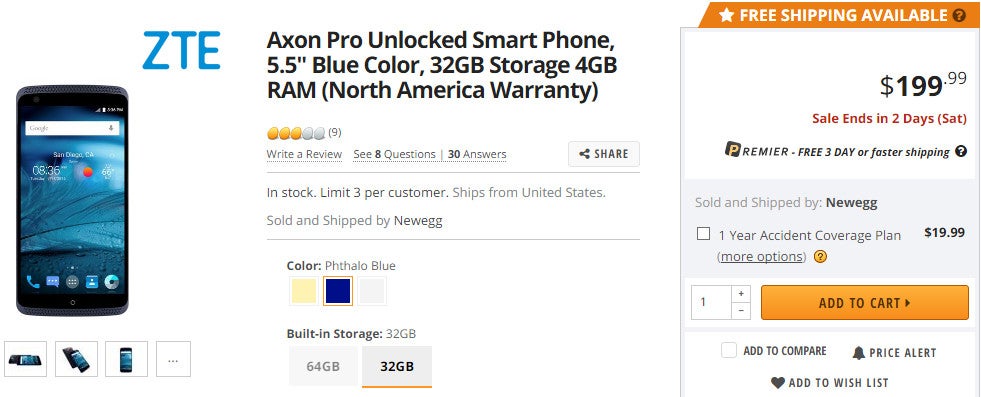 Deal: ZTE Axon Pro 32GB on sale for just $180 at Newegg