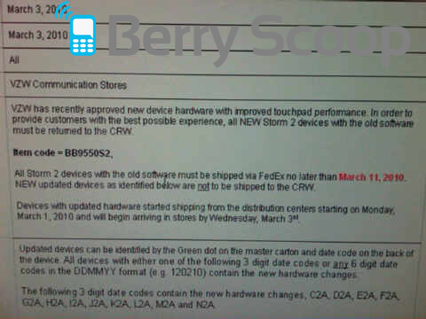 BlackBerry Storm2 has upgraded touchscreen on newer models