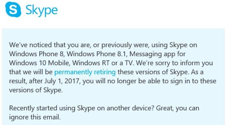 Microsoft to discontinue Skype apps on Windows Phone after July 1