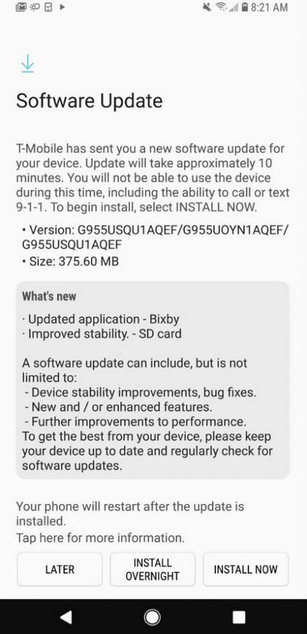 T-Mobile and Sprint subscribers with the Galaxy S8/S8+ receive an update for Bixby, SD card stability and more - T-Mobile and Sprint Samsung Galaxy S8/S8+ receive update for Bixby, SD cards and more