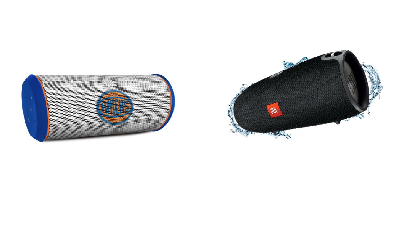 JBL Flip 2 NBA Knicks Edition (left) and JBL Xtreme (right) - Deal: JBL&#039;s &quot;Dads &amp; Grads&quot; sale offers big discounts on various wireless headphones and speakers