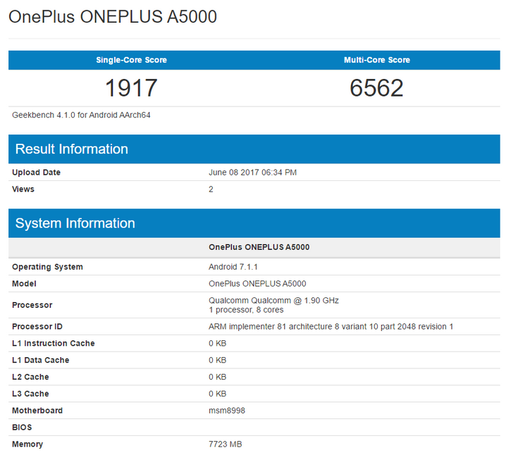 The OnePlus 5 appears on Geekbench with 8GB of RAM - OnePlus 5 arrives on Geekbench just prior to unveiling with 8GB of RAM and SD-835 SoC