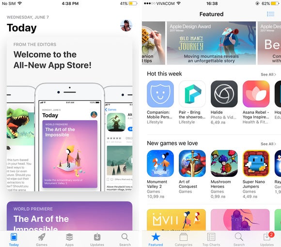 The iOS 11 App Store on the left vs the App Store in iOS 10 on the right - First look at the new iOS 11 App Store