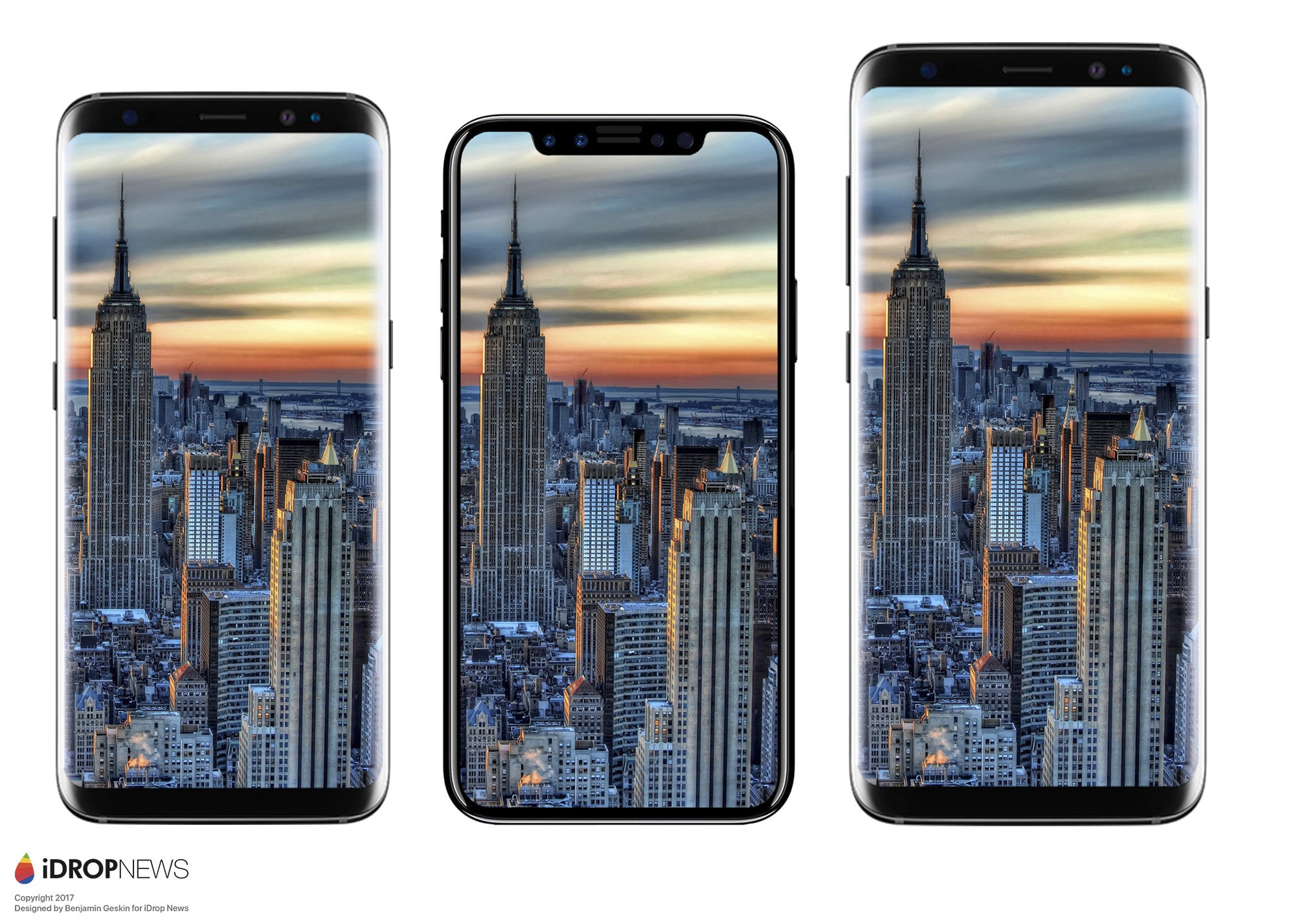 From left to right - Galaxy S8, iPhone 8, Galaxy S8+ - Apple iPhone 7s, 7s Plus, iPhone 8 rumor review: design, specs, features, price, release date