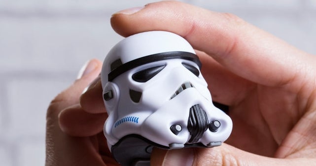 It is tiny, though. - Incredibly lifelike Stormtrooper helmet mini portable speaker plays tunes for the Empire