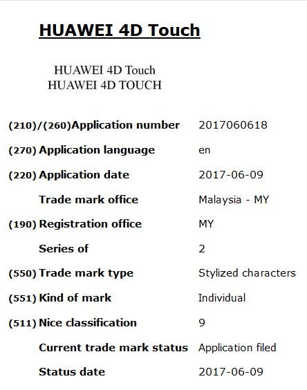 Huawei applies for “4D Touch” trademark