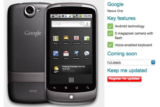 Nexus One shows up on Vodafone&#039;s web site - possible launch this month