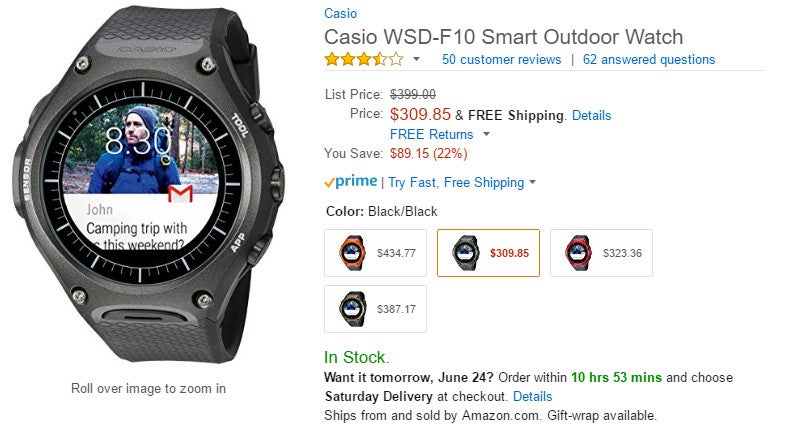 Deal: Rugged Casio WSD-F10 smartwatch is 22% off on Amazon
