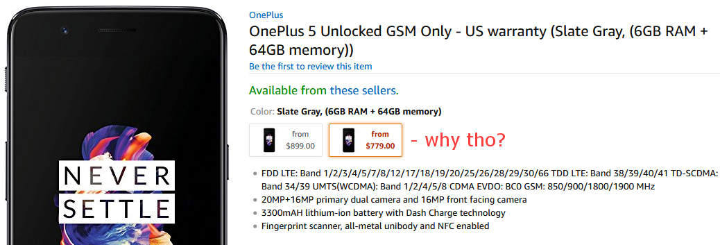 PSA: Don't buy the OnePlus 5 via Amazon (US)