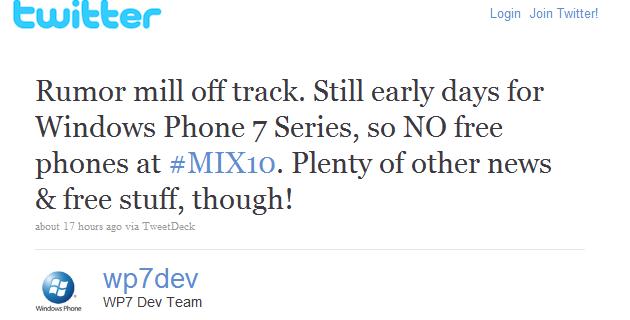 UPDATED:Microsoft to give away Windows Phone 7 series phones to developers at MIX10?