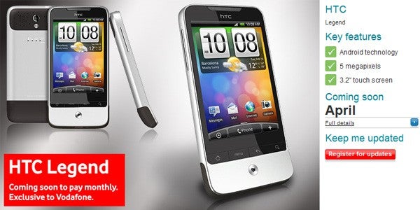 HTC Legend makes Vodafone its exclusive partner in the UK
