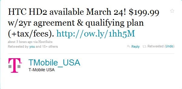 T-Mobile confirms it at last: March 24th launch for the HTC HD2