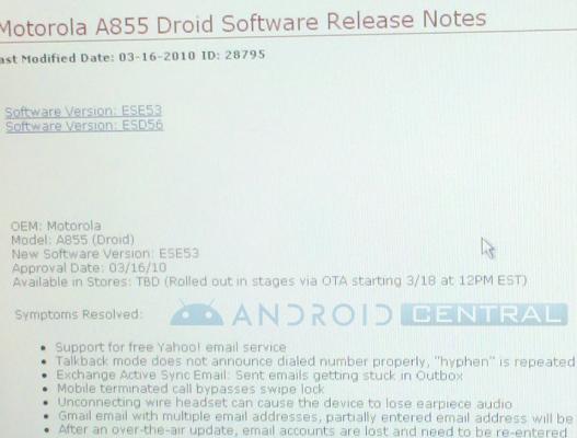Motorola DROID Android 2.1 update to begin tomorrow at noon?