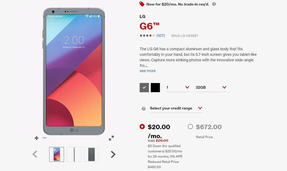 Deal: LG G6 costs just $20 (was $28) monthly at Verizon