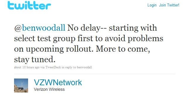 Verizon tweet: No delay on rollout of DROID 2.1 update