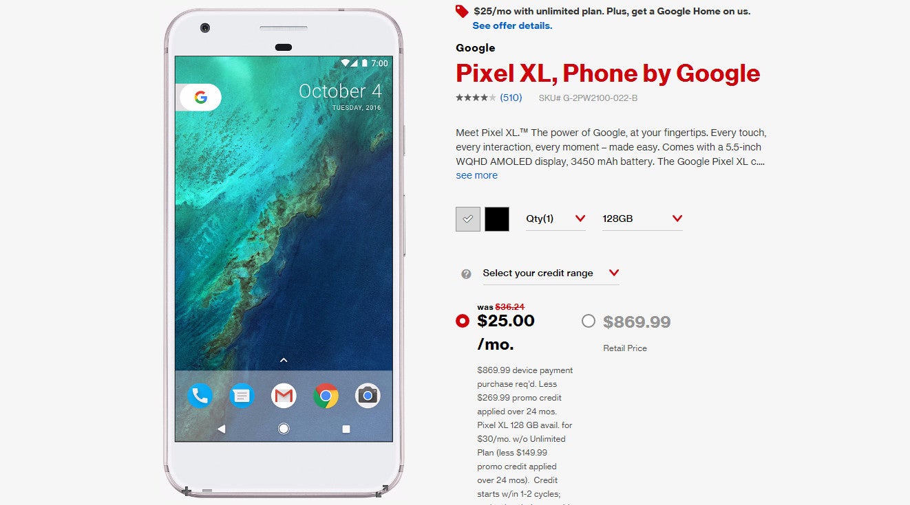 Deal: Verizon sells the Pixel for $15/month and Pixel XL for $20/month, adds free Google Home