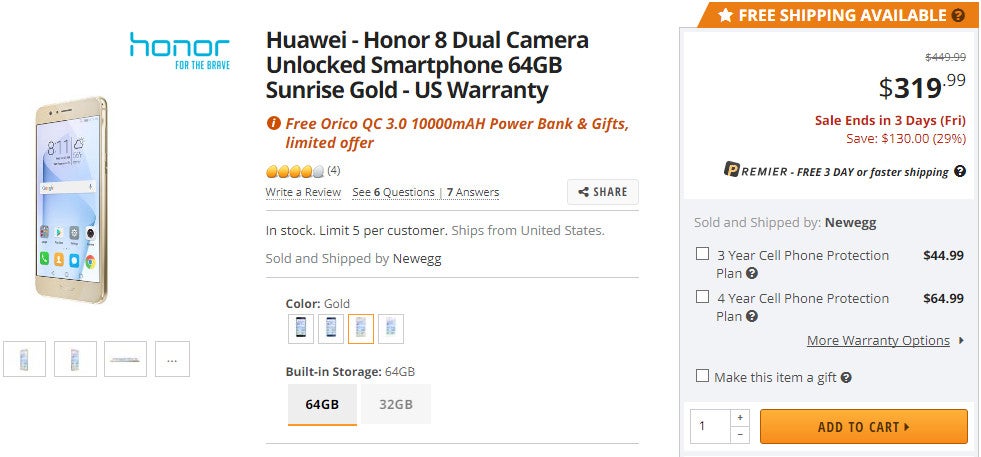 Deal: Newegg offers the Honor 8 64GB with accessory bundle for just $319.99